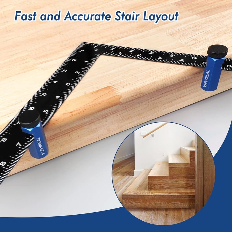 ViewReal Extra Tall Stair Gauges Set with Holder, Speed Square for Framing & Rafter Layout, Non-Slip Guide for Circular Saw & Carpentry Squares - Image 5